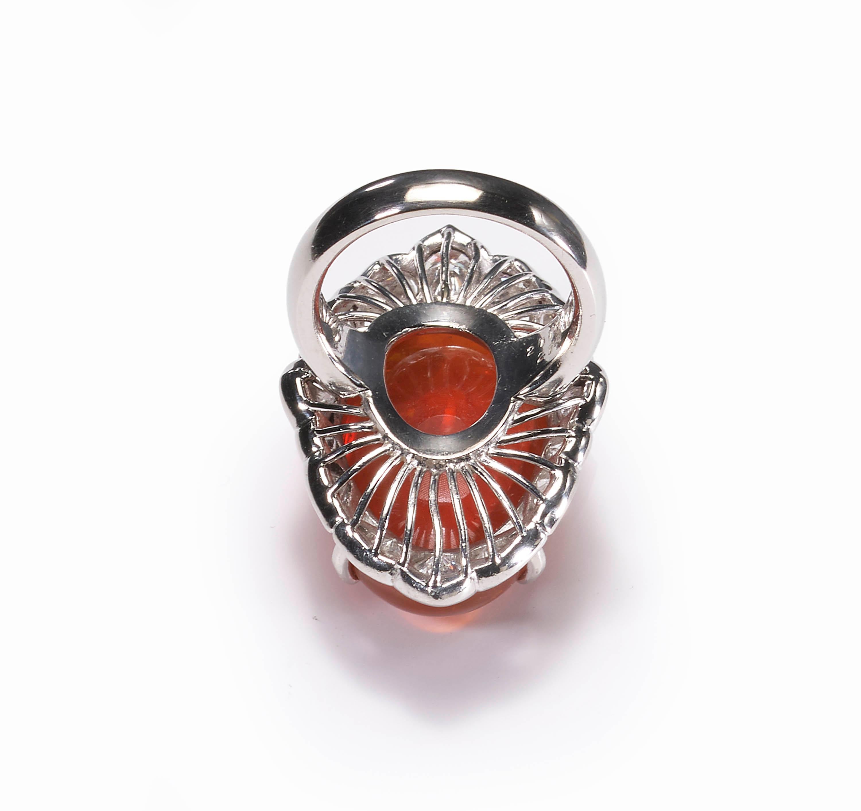 Fire Opal and Diamond Cluster Ring In Good Condition For Sale In London, GB
