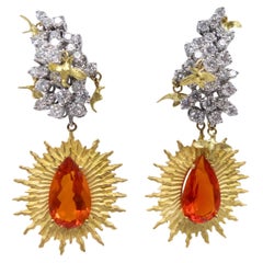 Pendientes de ópalo de fuego y diamantes Oro amarillo y blanco 9,30 cts Ópalos de fuego 4,69 cts