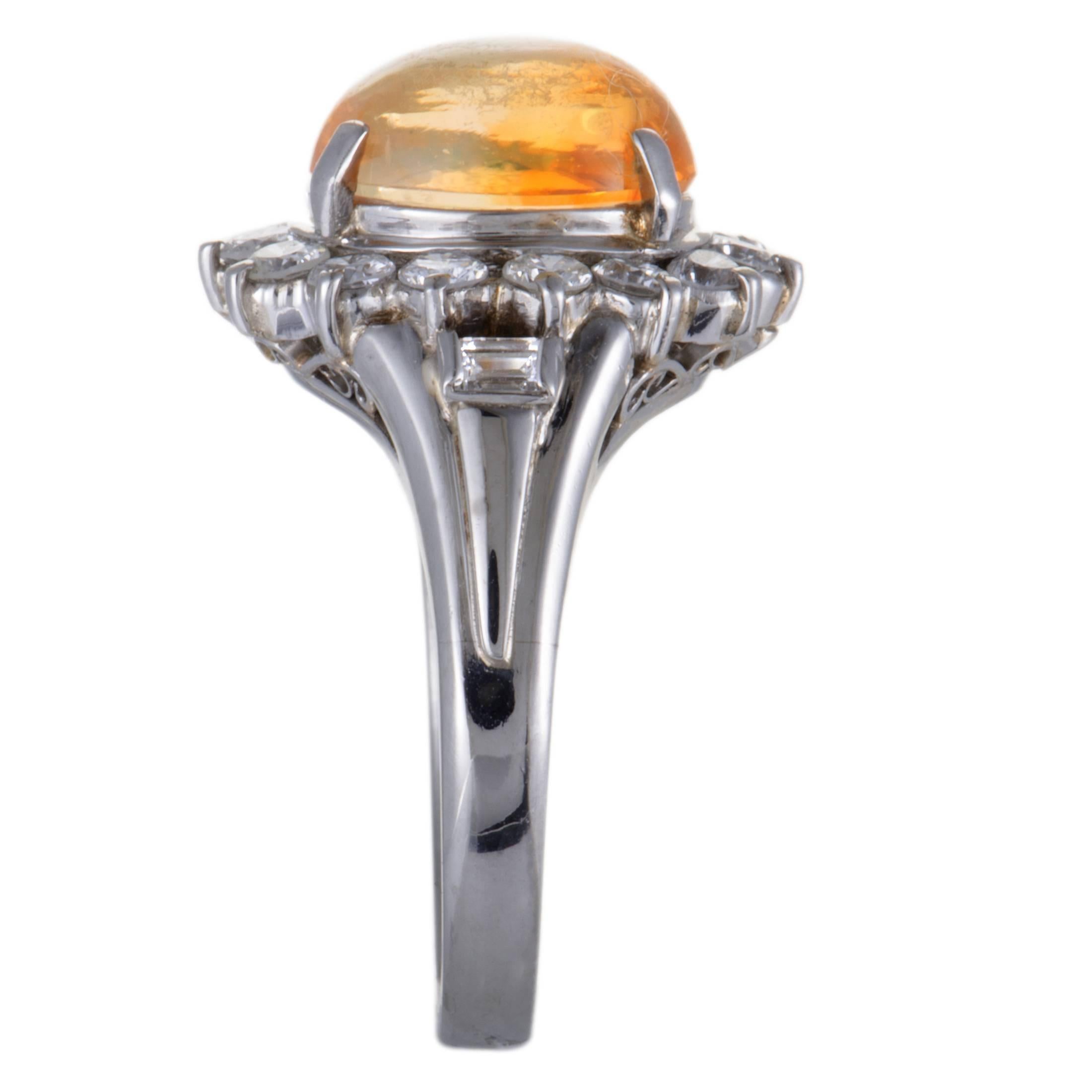 Oval Cut Fire Opal and Diamond Platinum Cocktail Ring