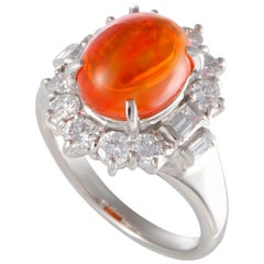 Fire Opal and Diamond Platinum Cocktail Ring