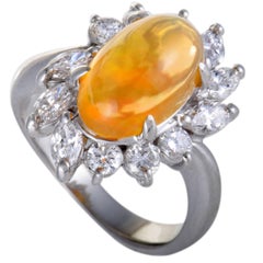 Fire Opal and Diamond Platinum Cocktail Ring