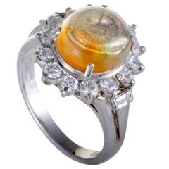 Fire Opal and Diamond Platinum Cocktail Ring