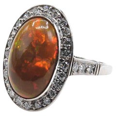 Retro Fire opal and diamonds ring