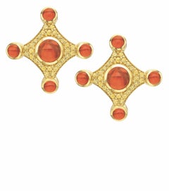 11.2 Carat Orange Fire Opal with 2.03 Yellow Sapphire Halo Drop Earrings, 18Kt