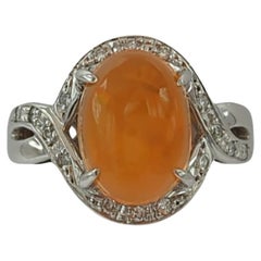 Fire Opal Cabochon and White Diamond Cocktail Ring in Platinum