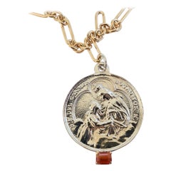 Collana a catena di opale di fuoco Medaglia della Vergine Maria A. Silver