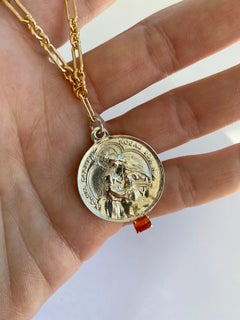 Feueropal-Halskette mit Marienmedaille und Silbermünzen-Anhänger – Andachtsschmuck