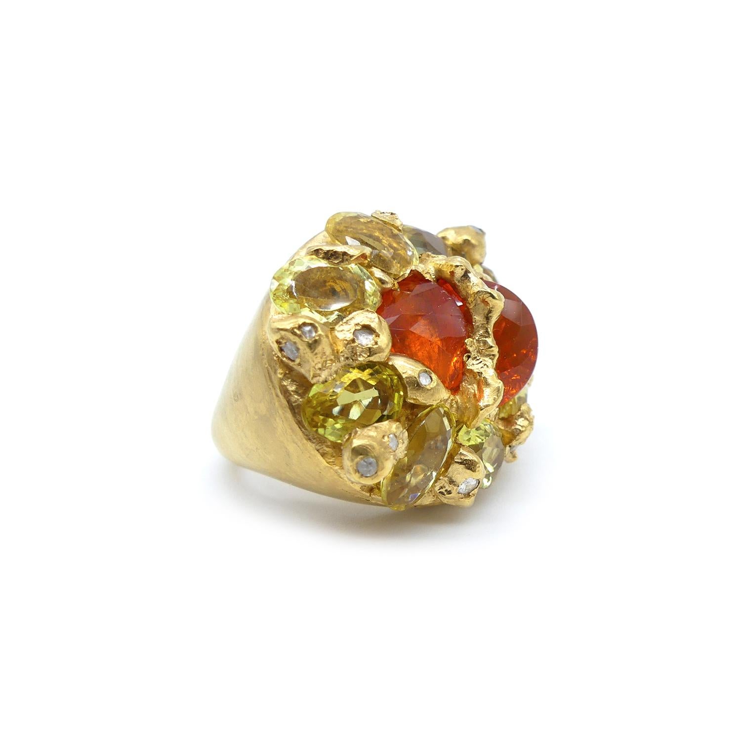 Contemporary Fire Opal Citrines 0.32 Carat Diamonds Gold Plated Cocktail Ring
