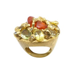 Fire Opal Citrines 0.32 Carat Diamonds Gold Plated Cocktail Ring