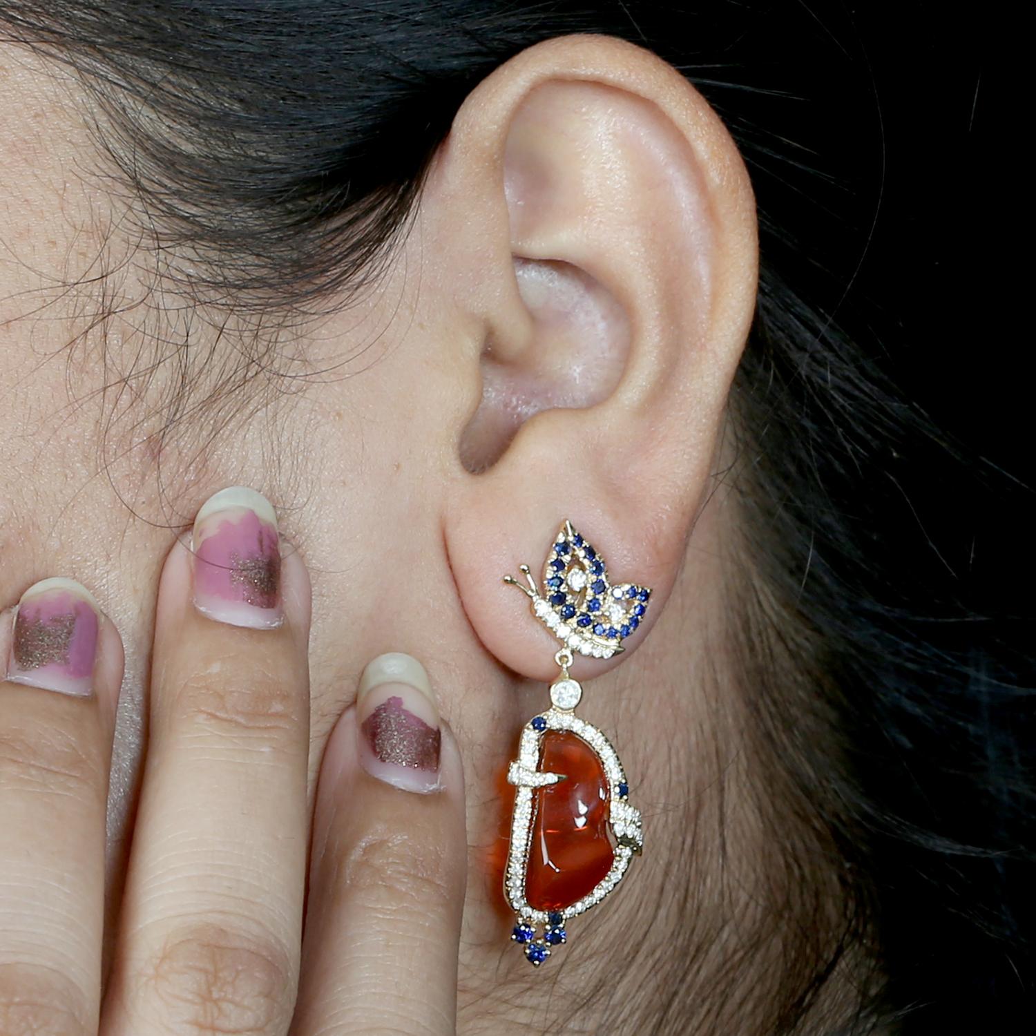 18KT:8.851g,D:0.75ct, Opal Fire:8.60ct,Sapp:1.00ct, 31 MM