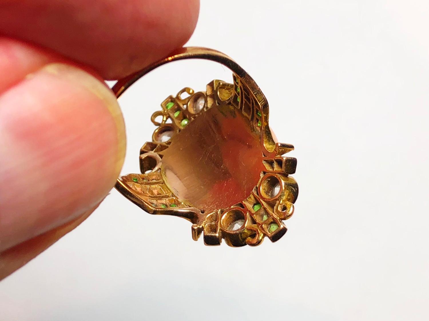 Women's Fire Opal Demantoid Garnet Diamond Gold Ring