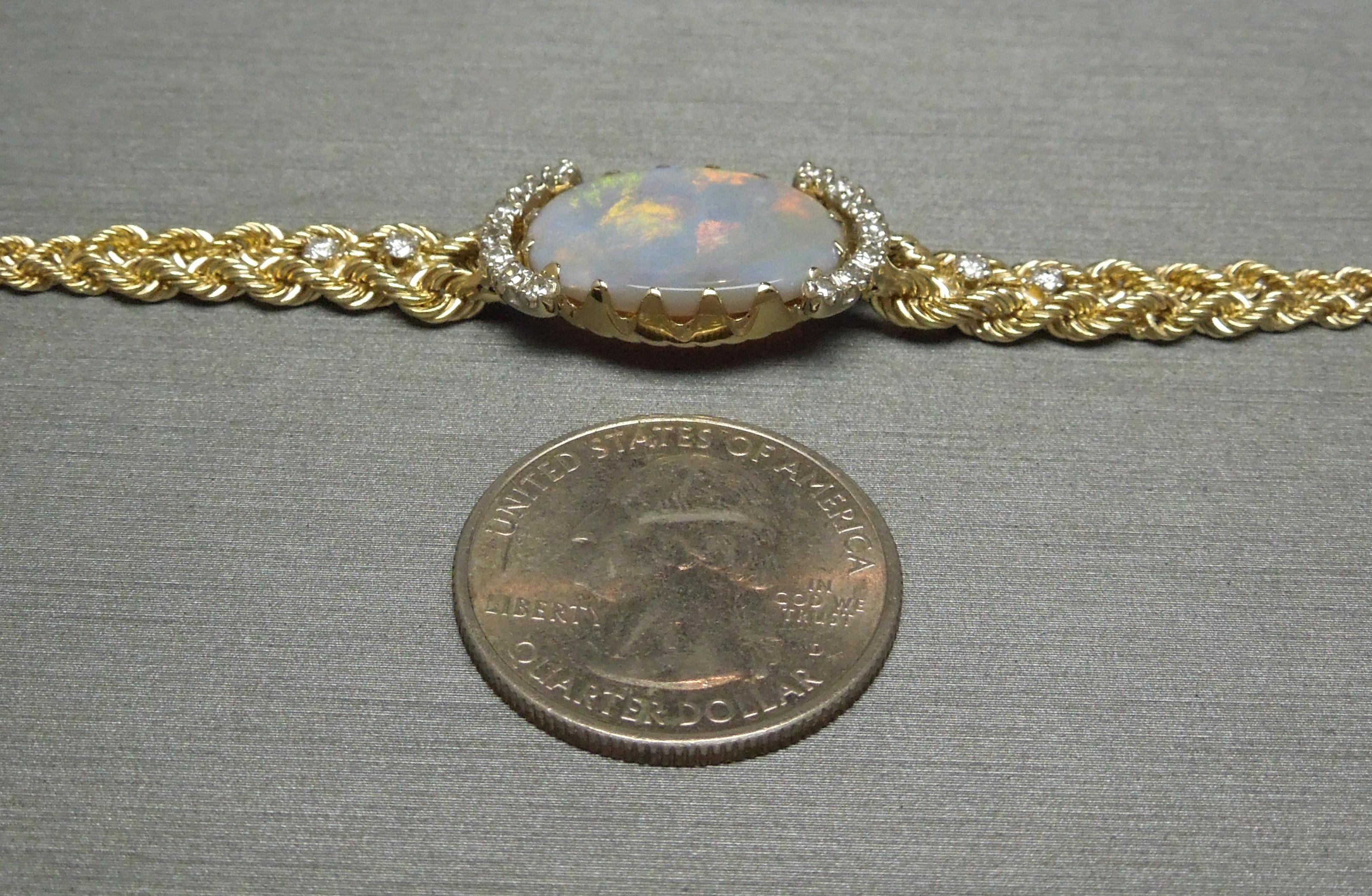 Fire Opal and Diamond 14 Karat Gold Rope Bracelet 6