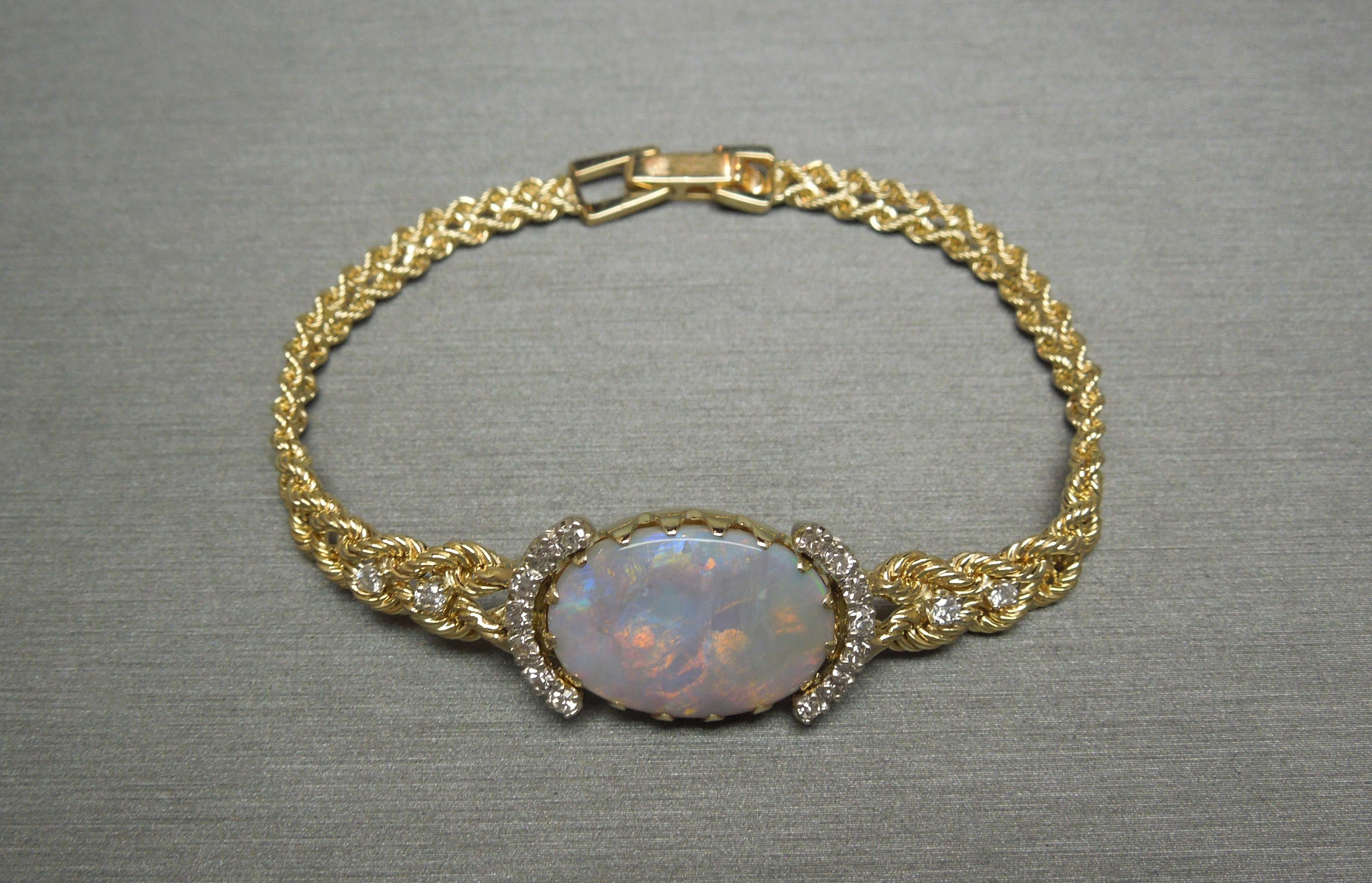 Women's Fire Opal and Diamond 14 Karat Gold Rope Bracelet