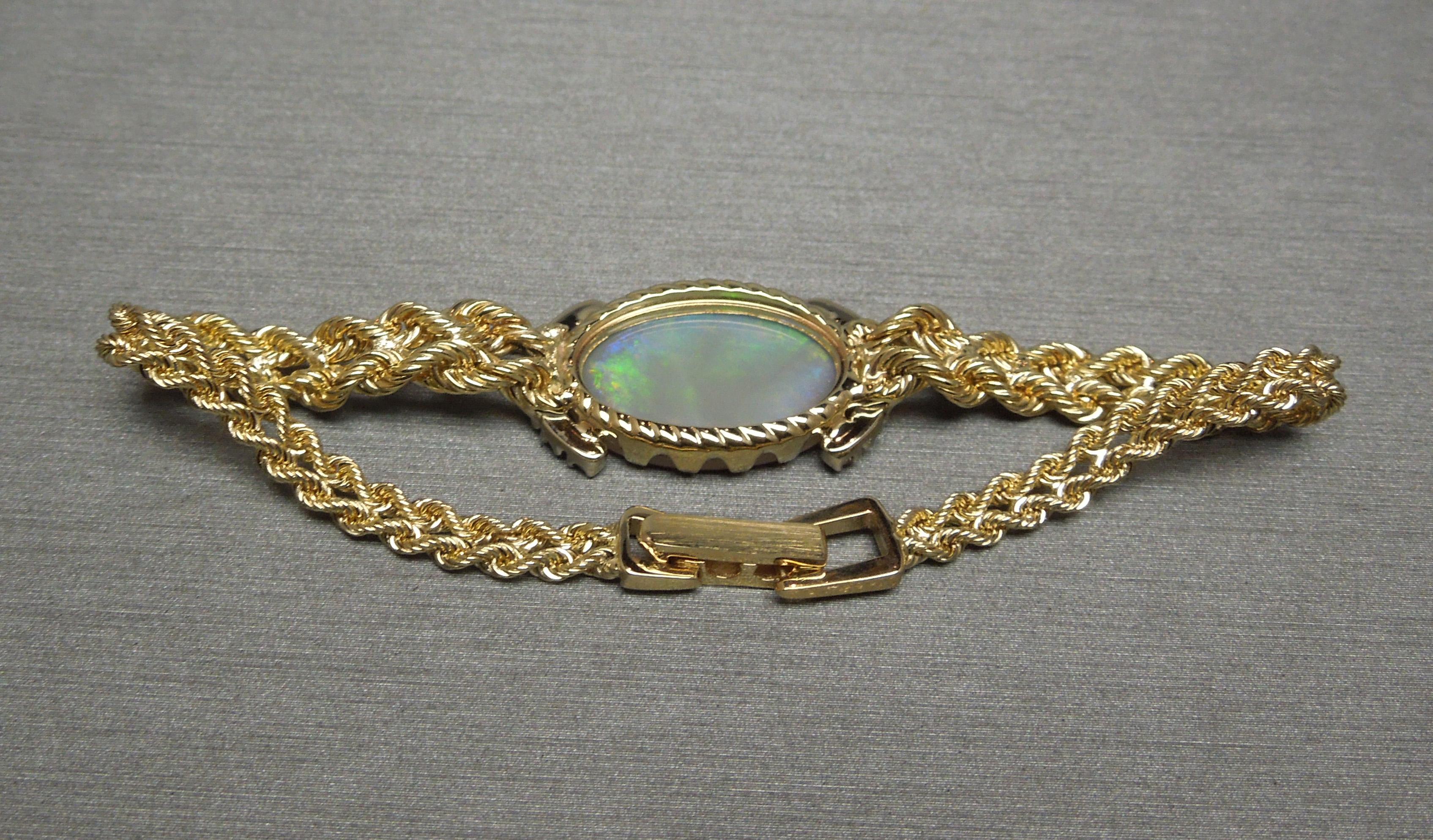 Fire Opal and Diamond 14 Karat Gold Rope Bracelet 2