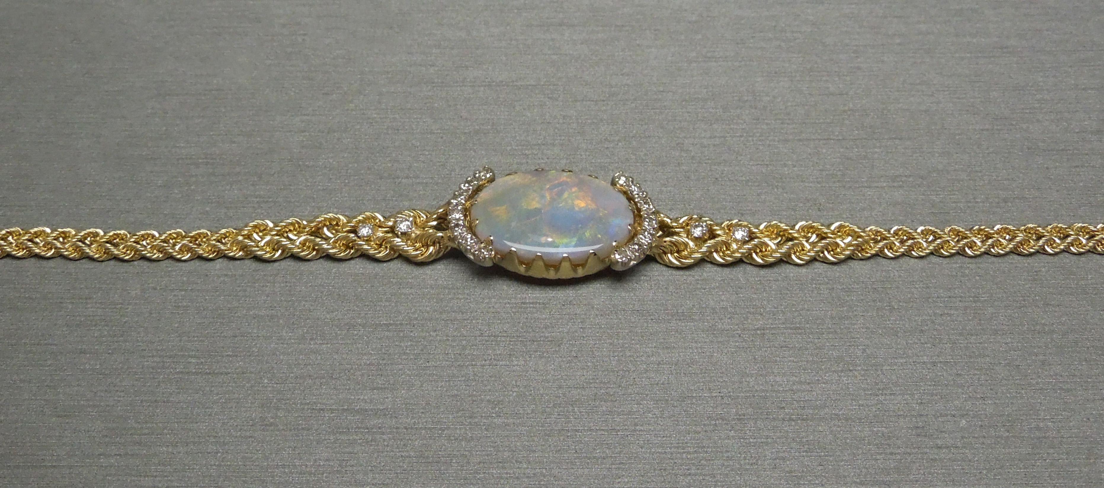 Fire Opal and Diamond 14 Karat Gold Rope Bracelet 3
