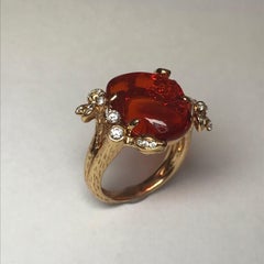 Fire Opal Diamond and Rose Gold Ring