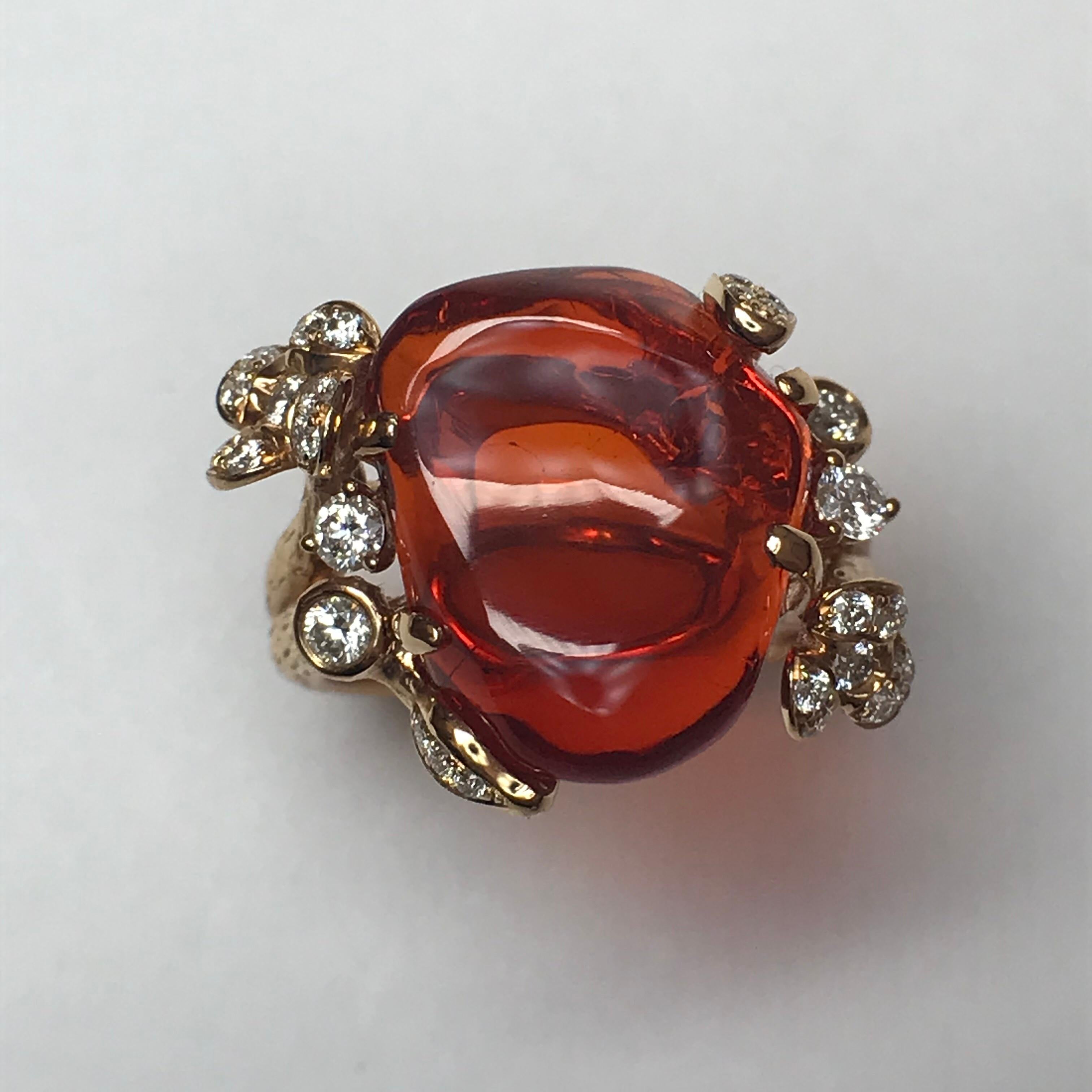 Fire Opal Diamond and Rose Gold Ring In New Condition For Sale In San Francisco, CA
