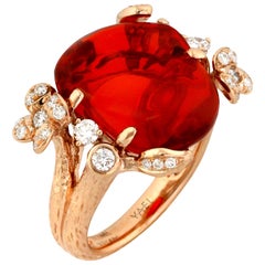 Fire Opal Diamond and Rose Gold Ring