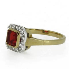 Fire Opal and Diamond Art Deco Style Cluster Ring 18 Karat Yellow and White Gold