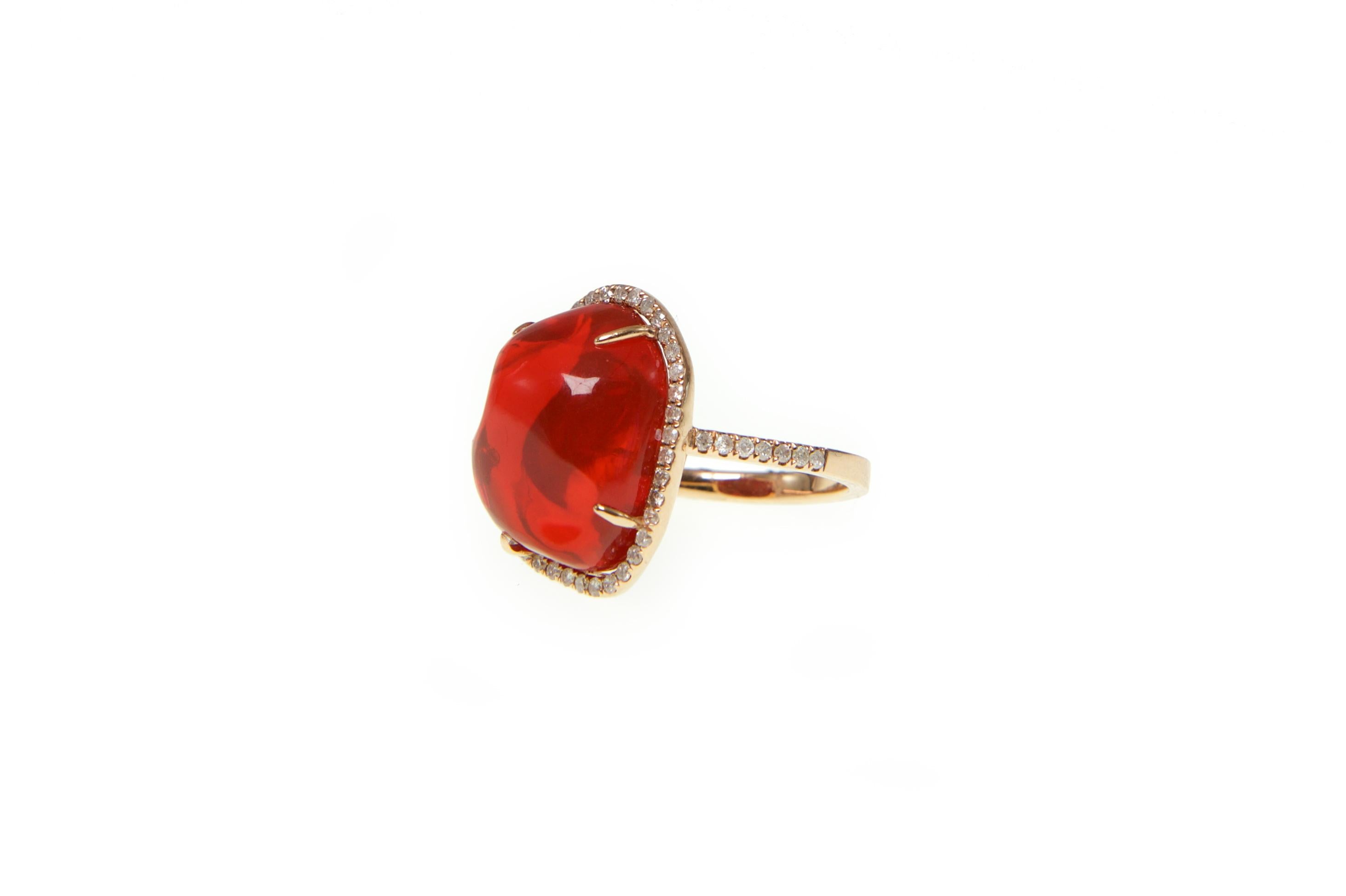 Fire Opal Diamond Cocktail Ring In New Condition In Houston, TX