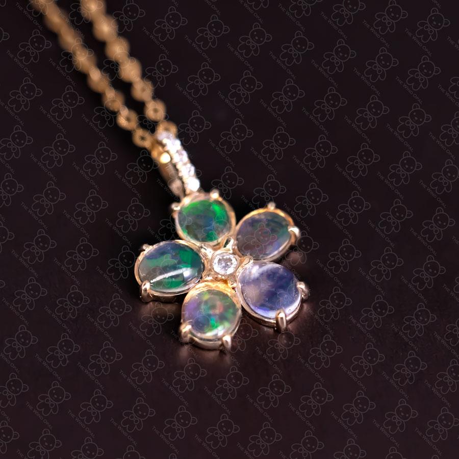 Fire Opal Diamond Flower Design Necklace 14k Yellow Gold Artes y manualidades en venta
