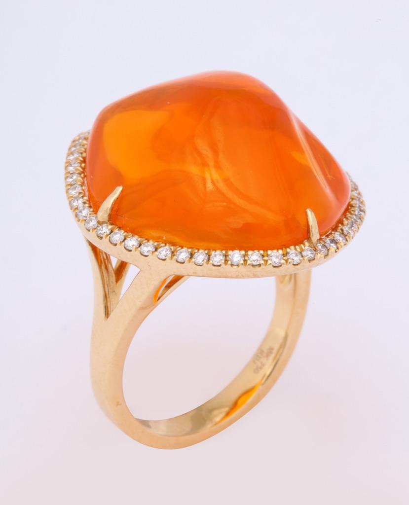 Women's Fire Opal Diamond Gold Cocktail Ring