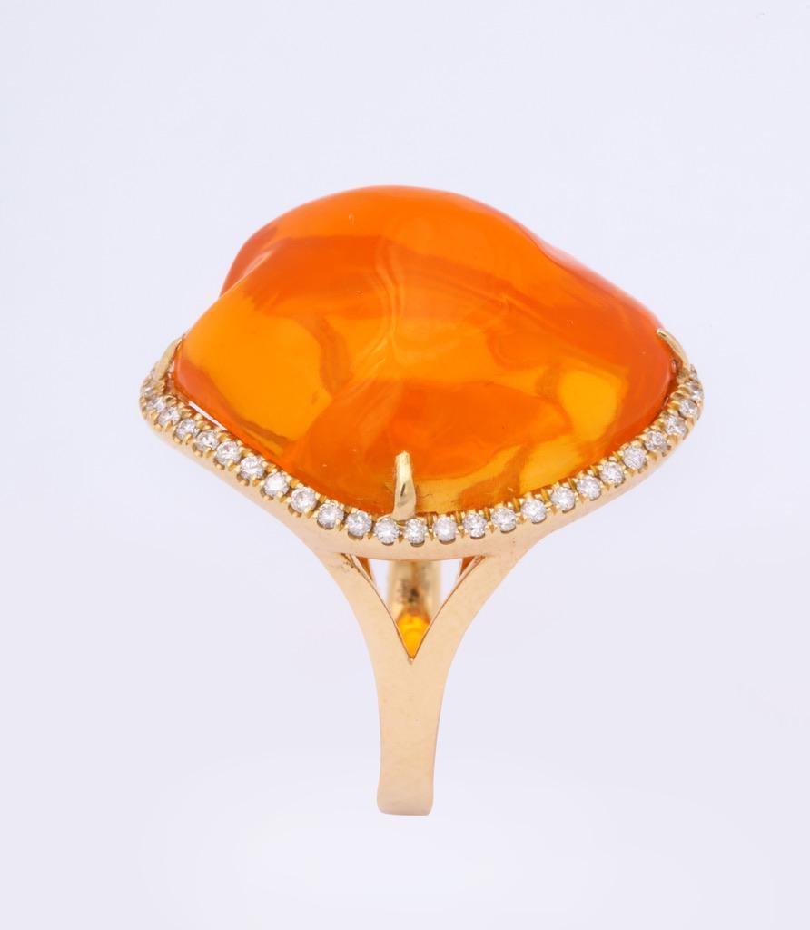 Fire Opal Diamond Gold Cocktail Ring 1