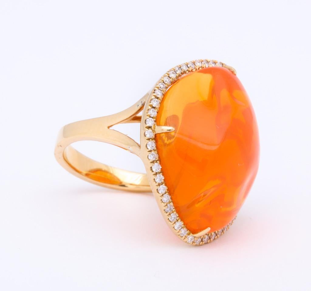 Fire Opal Diamond Gold Cocktail Ring 2