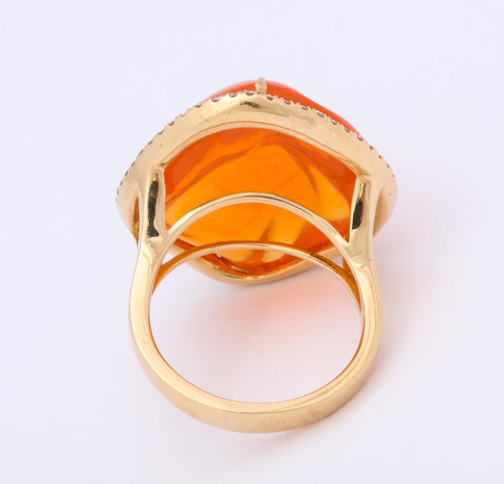 Fire Opal Diamond Gold Cocktail Ring 3