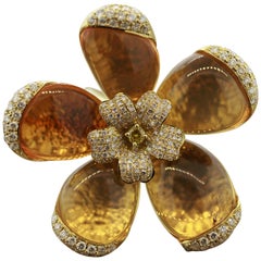 Fire Opal Diamond Gold Flower Ring