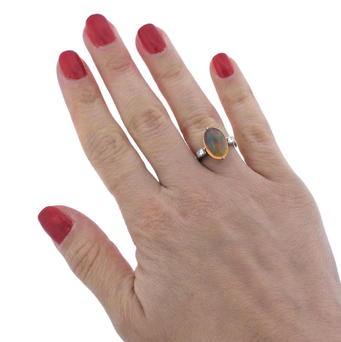Women's or Men's Fire Opal Diamond Platinum Ring