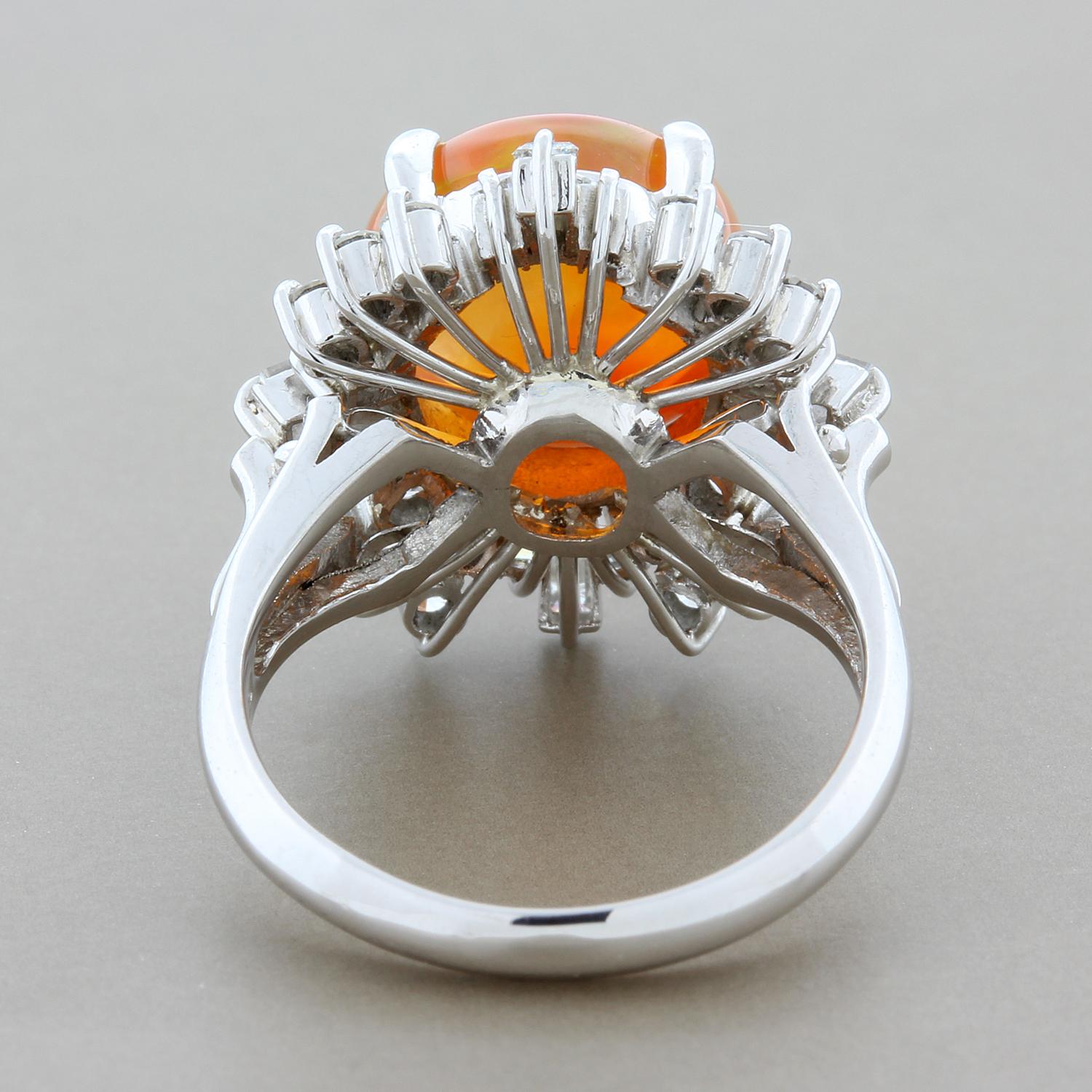 Women's Fire Opal Diamond Platinum Ring