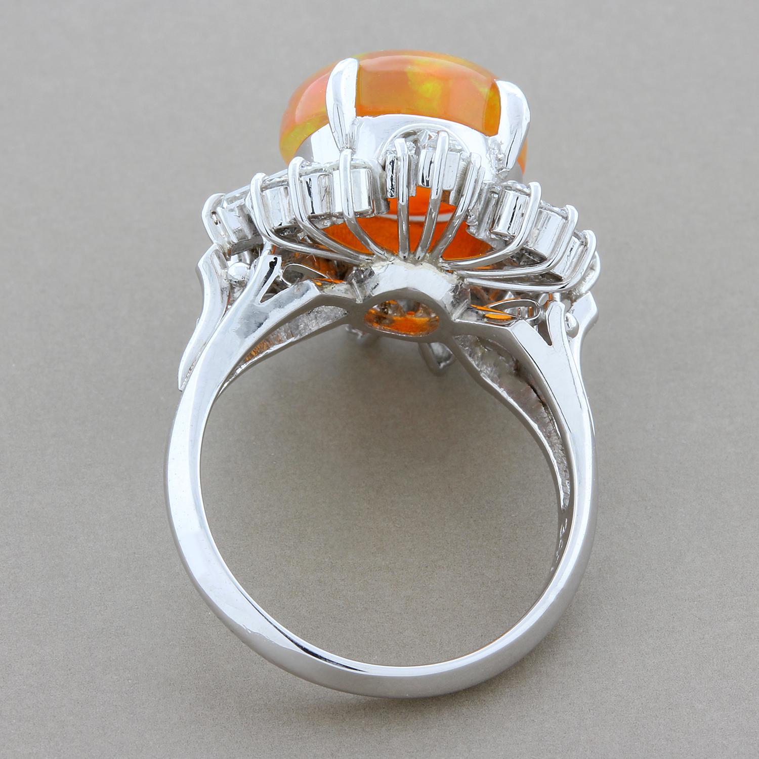 Fire Opal Diamond Platinum Ring 1