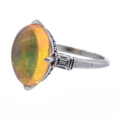 Fire Opal Diamond Platinum Ring