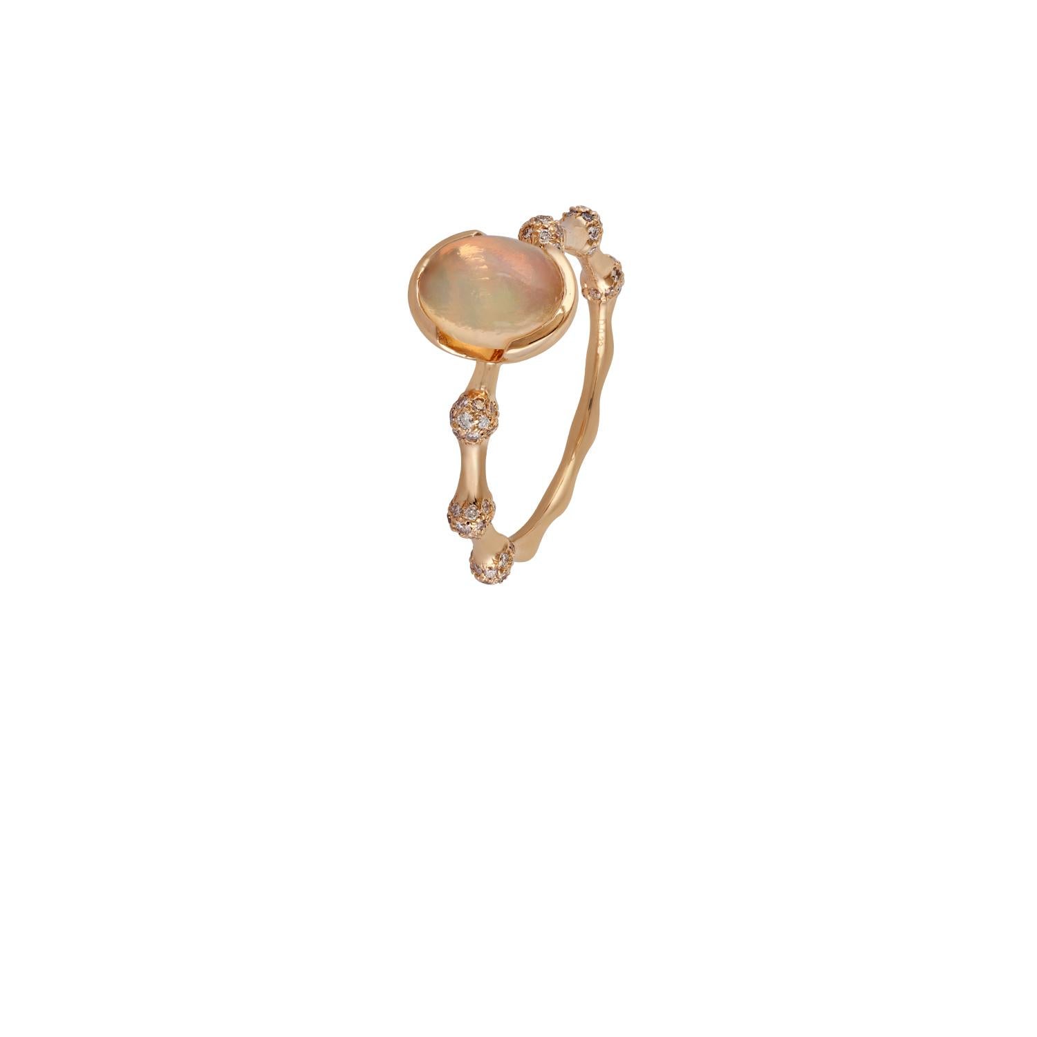 Contemporary Fire Opal & Diamond Surrounded By 18k Yellow Gold Ring For Sale