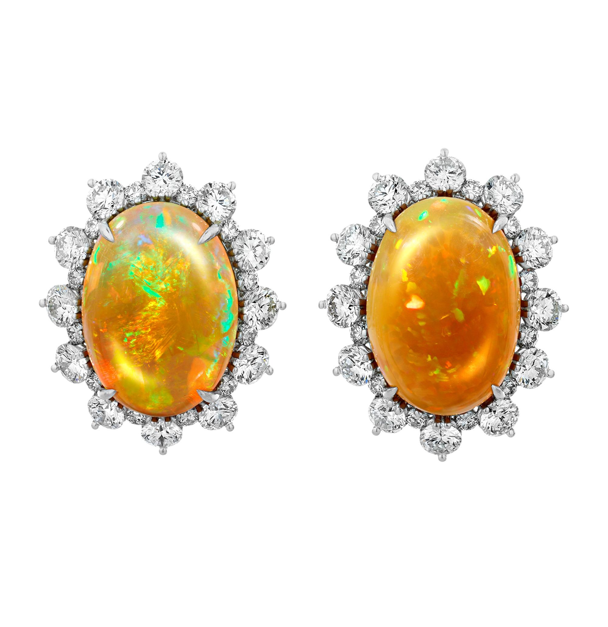 Modern Fire Opal Earrings, 13.40 Carats For Sale