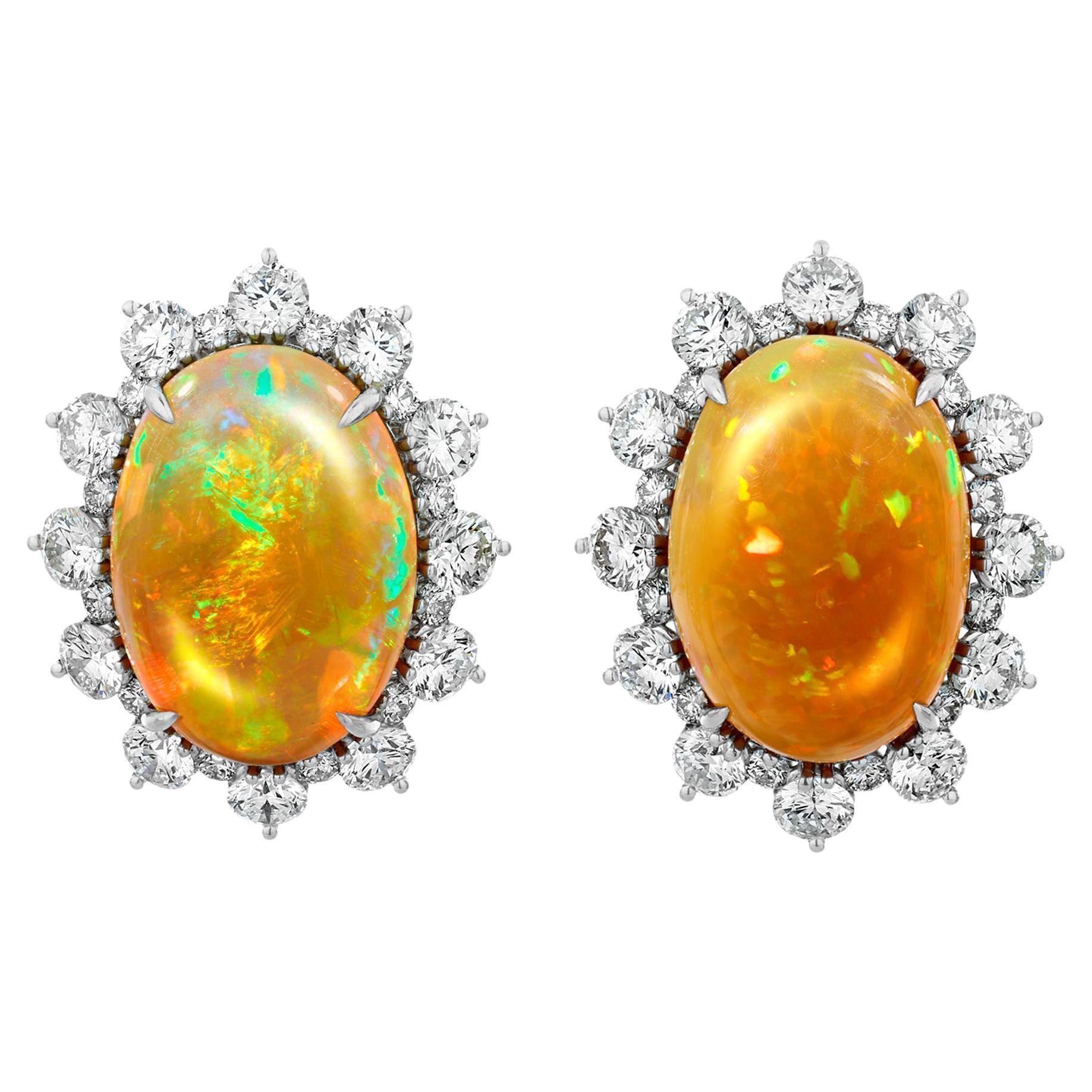 Fire Opal Earrings, 13.40 Carats For Sale