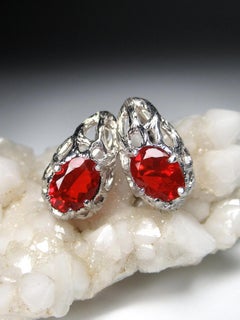 Fire Opal Earrings Fine Quality Mexican Oval Cut Natural Red Gemstone