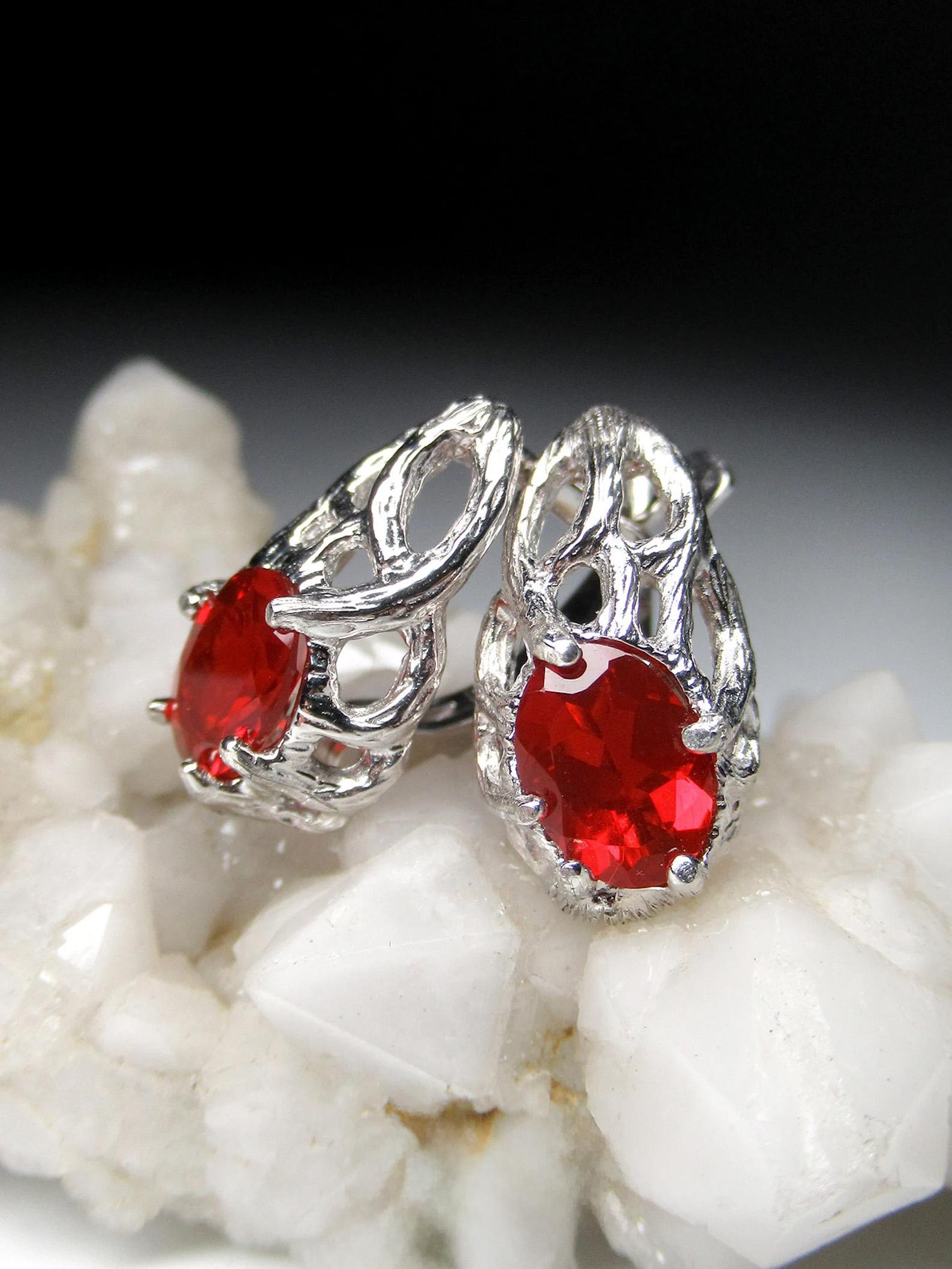 Fire Opal Earrings Fine Quality Mexican Oval Cut Natural Red Gemstone For Sale 1
