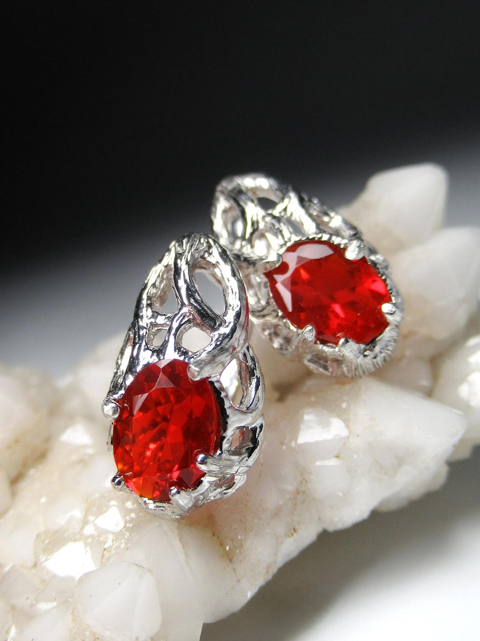 Fire Opal Earrings Fine Quality Mexican Oval Cut Natural Red Gemstone For Sale 2