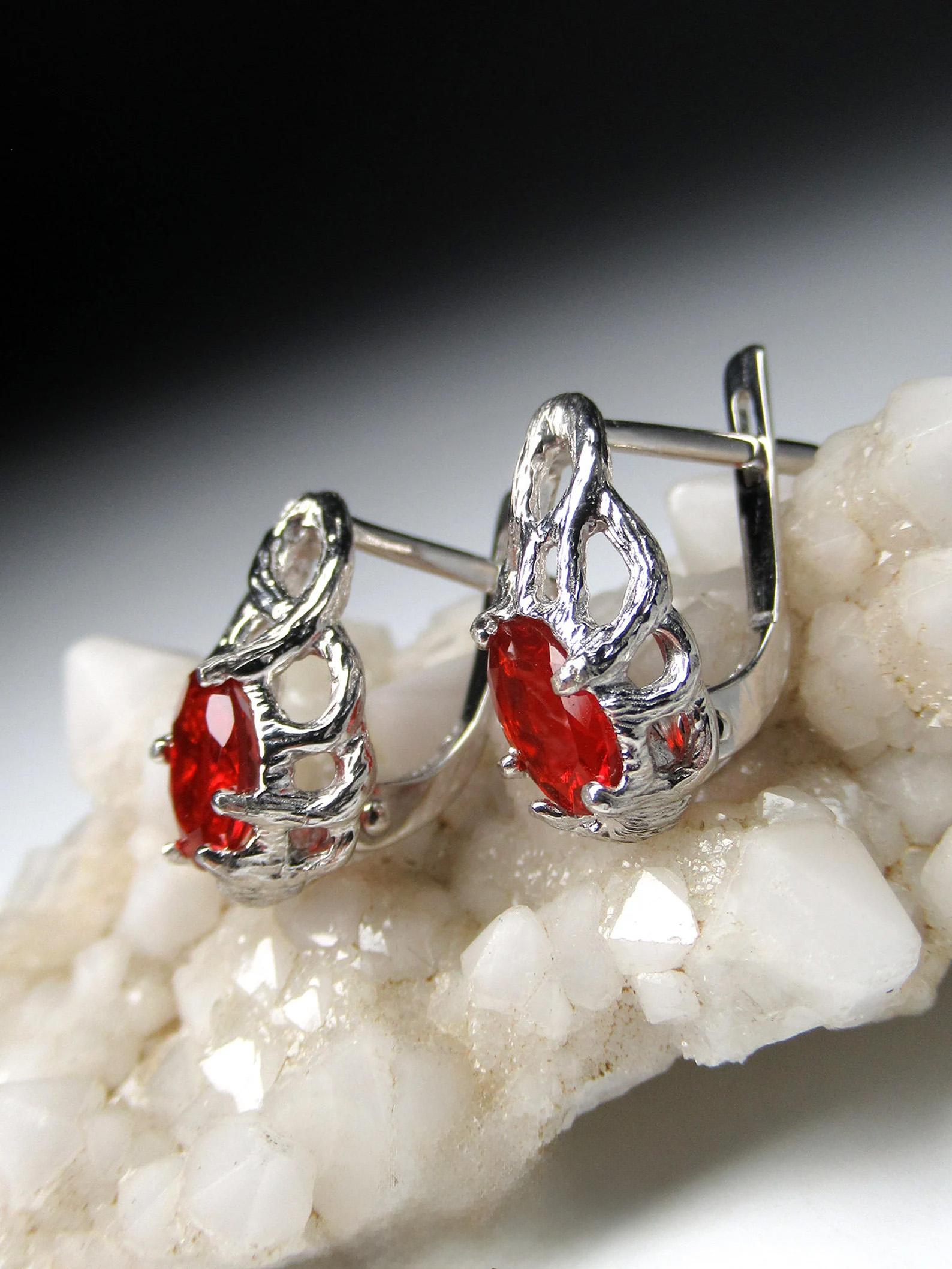Fire Opal Earrings Fine Quality Mexican Oval Cut Natural Red Gemstone For Sale 3