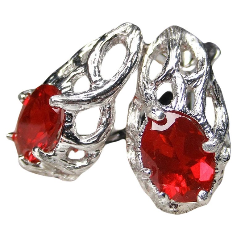 OPALE DE FEU bleue - Boucles d'oreilles en argent sterling 925 - France