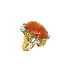 Fire Opal Emerald and Cocktail Ring 18k Yellow Gold