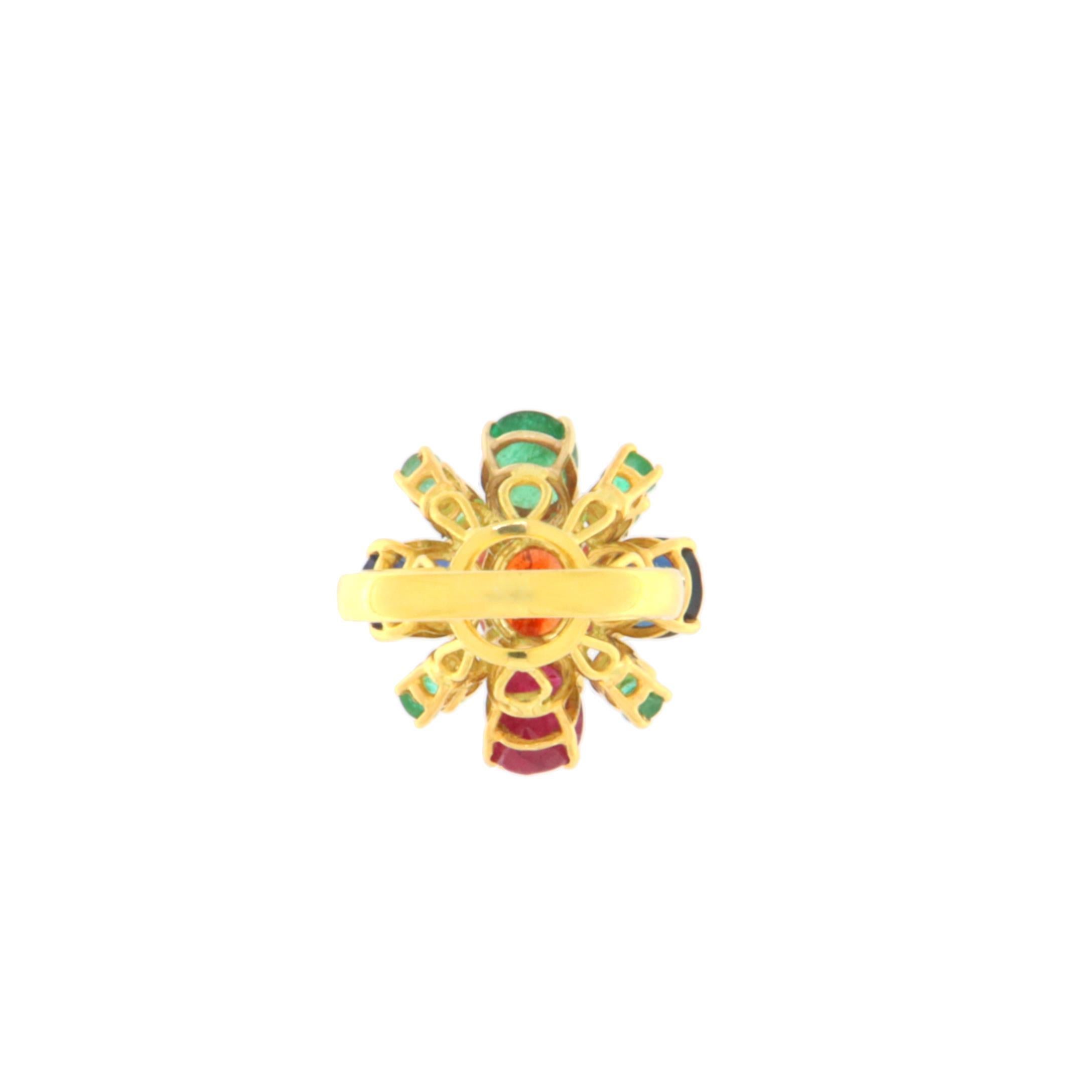 Fire Opal Emeralds Sapphires Ruby 18 Karat Yellow Gold Cocktail Ring For Sale 3