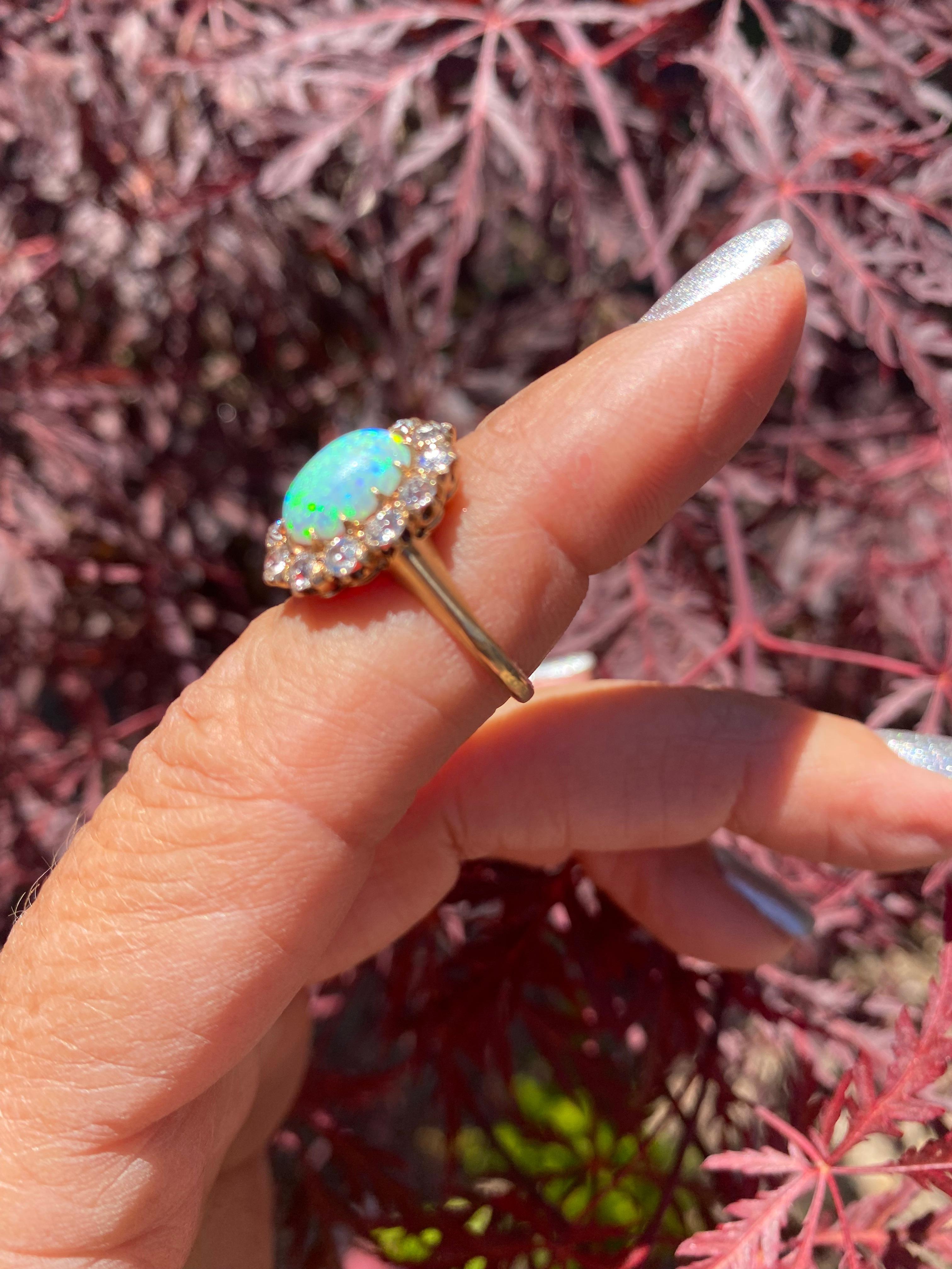 Victorian 14K Fire Opal & European Diamond Gold Ring