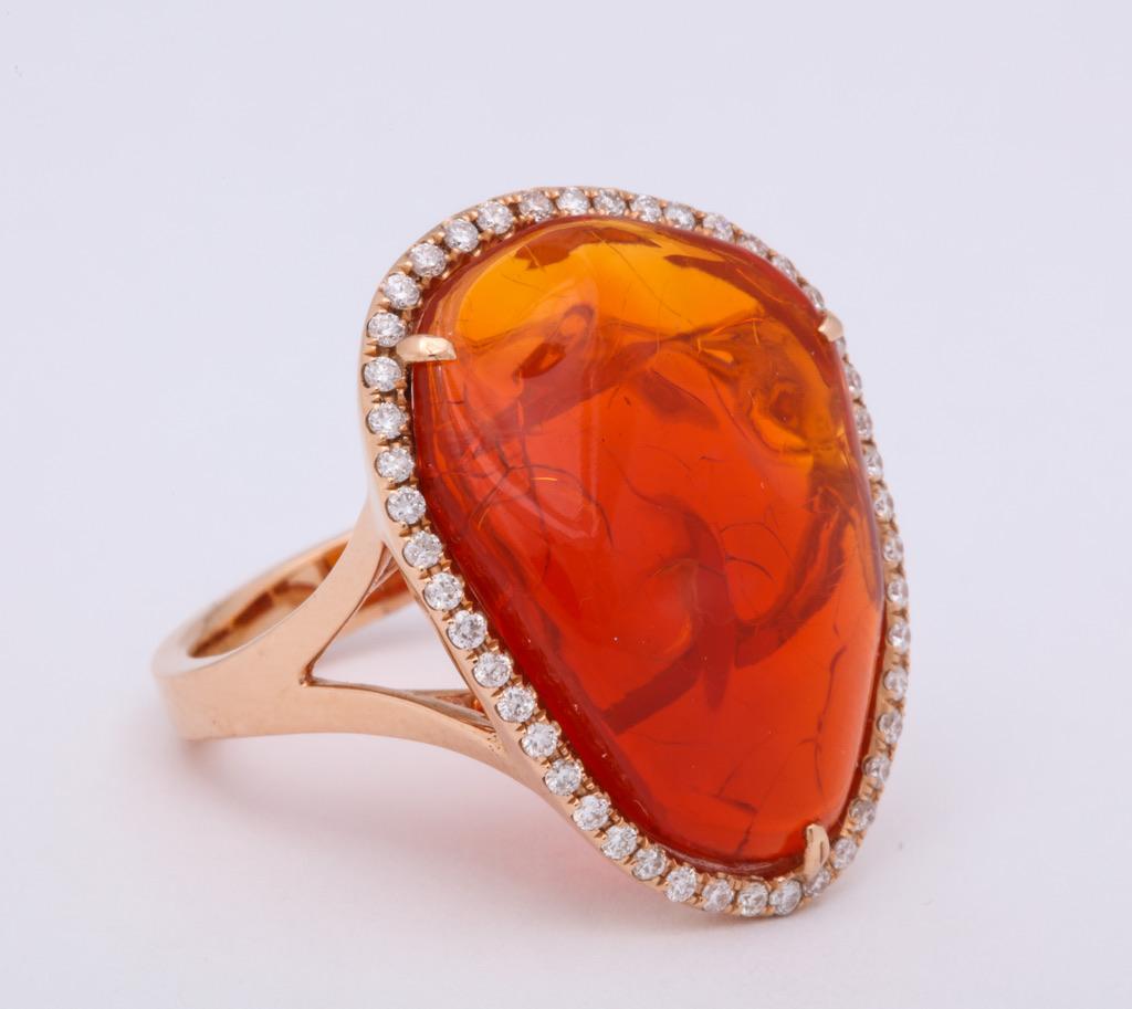 Women's or Men's Fire Opal Gold Diamond Ring