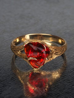 Feuer Opal Gold Ring Moderne Verlobung lotr Stil roter Edelstein