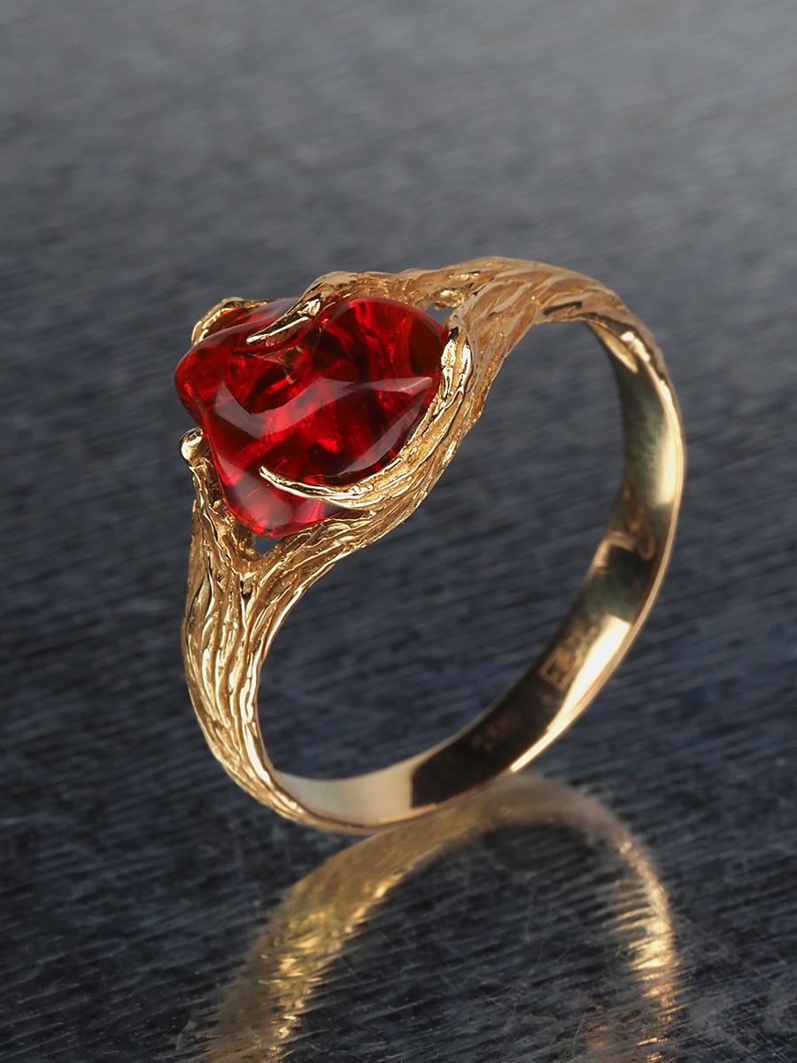 Non taillé Bague de fiançailles moderne en or avec opale de feu style lotr pierre précieuse rouge en vente