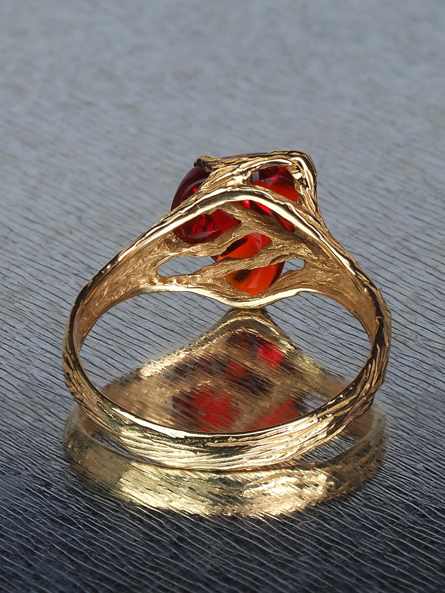 Fire Opal Gold Ring Red Gemstone 18K Yellow Gold Modern Engagement Jewelry 2