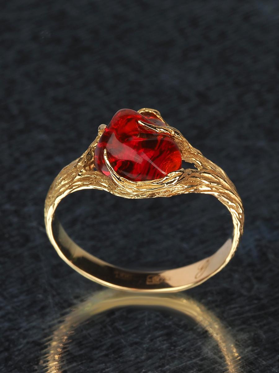Artisan Fire Opal Gold Ring Red Gemstone 18K Yellow Gold Modern Engagement Jewelry